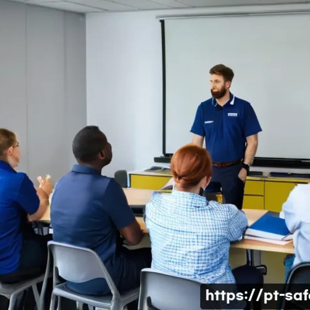 안전관리 분야 이직 성공 팁 - **Prompt:** A diverse group of safety professionals, men and women of various ages, are actively par...