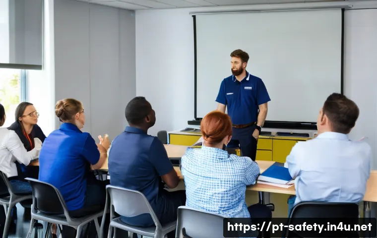 안전관리 분야 이직 성공 팁 - **Prompt:** A diverse group of safety professionals, men and women of various ages, are actively par...