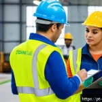 Home 19 안전관리 관련 유용한 도서 추천 - A modern industrial workplace scene showing diverse workers wearing appropriate safety gear includin...