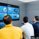 Home 23 현장 안전교육 프레젠테이션 구성법 - A diverse workplace team attentively watching a dynamic safety training presentation featuring a viv...