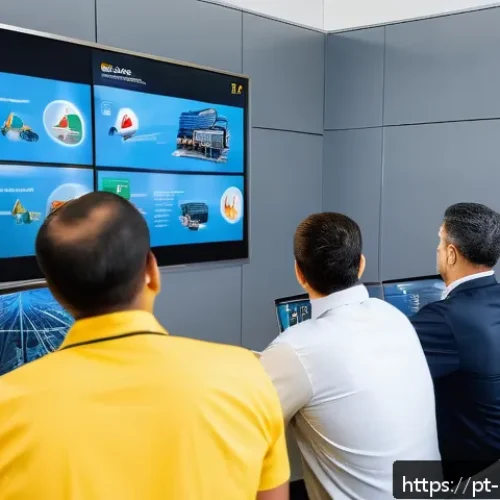 Home 17 현장 안전교육 프레젠테이션 구성법 - A diverse workplace team attentively watching a dynamic safety training presentation featuring a viv...